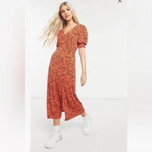 Orange animal print midi dress